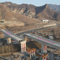 China: two spans turned to join highway bridge logo 