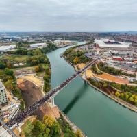 UK football fans flow over Wear 30m above water logo 